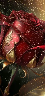 Elegant red rose with gold accents phone wallpaper.