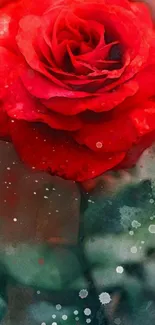 Vibrant red rose with watercolor effect.