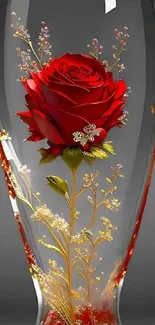 Elegant red rose in a glass vase wallpaper.