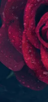 Elegant red rose with dewdrops wallpaper for your phone screen.