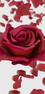 Red rose with petals on a white background wallpaper.