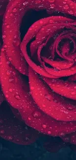 Close-up of a red rose with water droplets as elegant mobile wallpaper.