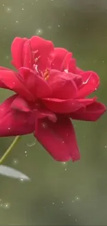 Red rose with green bokeh background mobile wallpaper.