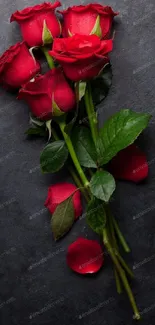 Vibrant red rose bouquet on dark background wallpaper.