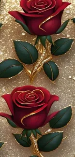 Luxurious red rose wallpaper with golden accents for elegant phone display.