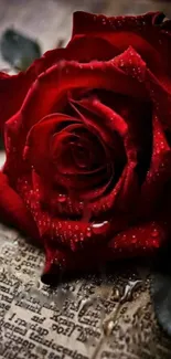 Elegant red rose on dark background phone wallpaper.