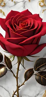 A vibrant red rose on a marble background with elegant details.