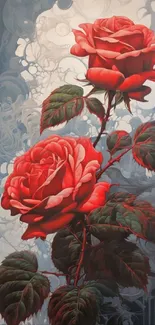 Elegant red roses on a textured artistic background.