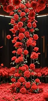 Cascading red roses creating an elegant and vibrant mobile wallpaper display.