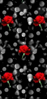 Red roses on black background wallpaper.