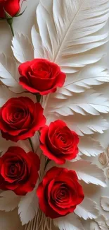 Red roses with white leaves create a stunning floral display.