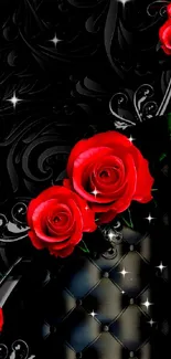 Elegant black wallpaper with red roses.