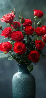 Red roses in a classic vase.