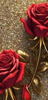 Elegant wallpaper with red roses and gold.