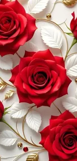 Elegant red roses with golden accents wallpaper.