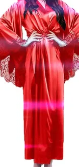 Elegant red satin robe with lace detailing, perfect wallpaper for fashion enthusiasts.