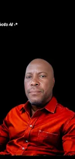 Portrait of man in red shirt on black background.