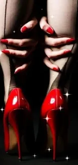 Elegant red high heels on a dark background, fashion wallpaper.