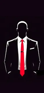 Silhouette in a black suit with a red tie against a dark background.