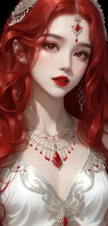 Fantasy redhead portrait with jewelry and vibrant colors.