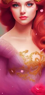 Elegant redhead princess in detailed digital art with vibrant colors.