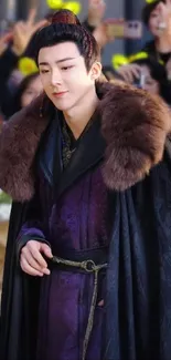 Regal figure in a luxurious purple robe.