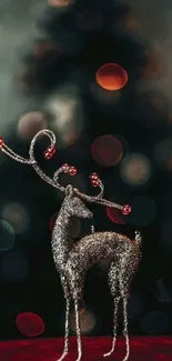 Elegant reindeer with sparkling antlers against a festive holiday background.