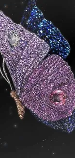 Elegant butterfly with rhinestones on a dark background.