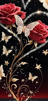 Elegant rose and butterfly design with sparkling accents.