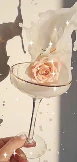 Mobile wallpaper with elegant rose and milk splash.