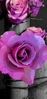 Beautiful pink rose bouquet on a dark background mobile wallpaper.