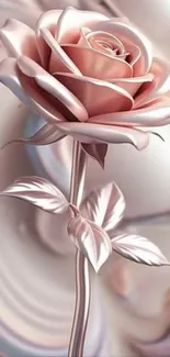 Elegant 3D rose in rose gold hues, perfect for mobile wallpaper.