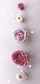 Mobile wallpaper with vertical pink and white roses on a light pink background.