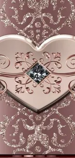 Rose gold heart design on an elegant wallpaper.