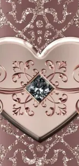 Rose gold heart with intricate decorative designs.