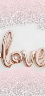 Rose gold love design on pink gradient background.