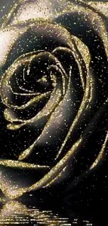 Elegant black and gold rose wallpaper with shimmering accents.