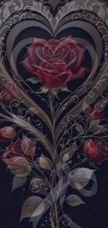 Intricate rose heart design wallpaper.