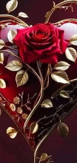 Rose and golden heart wallpaper with elegant design.