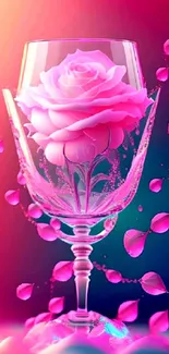 Elegant rose enclosed in a glass with vibrant pink and purple hues.