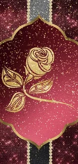 Elegant maroon wallpaper with golden rose.