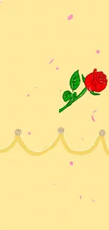 Minimalist wallpaper with a red rose on a pastel yellow background.