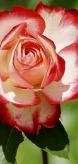 Elegant red and white rose wallpaper with green background.