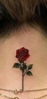 Rose tattoo elegantly placed on neck in mobile wallpaper.