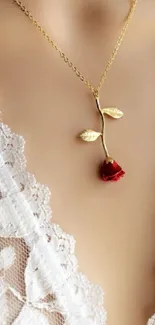 Elegant rose necklace on a lace background mobile wallpaper.