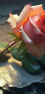 Elegant rose on a rustic surface wallpaper.