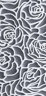 Intricate gray rose design mobile wallpaper.