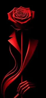 Elegant silhouette of a red rose on a black background smartphone wallpaper.