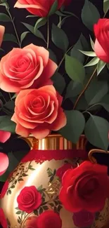 Elegant vase with red roses mobile wallpaper.