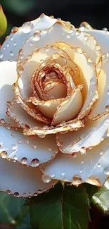 Elegant rose with dew drops on petals, ideal for nature wallpaper.